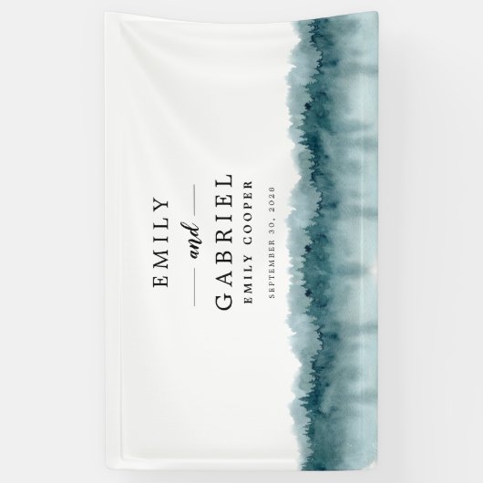 Rustieke bergen bos Waterverf bruiloft banner (Verticaal)