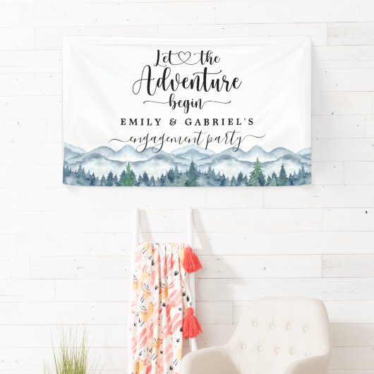 Rustieke bergen bos Waterverf bruiloft banner (Insitu)