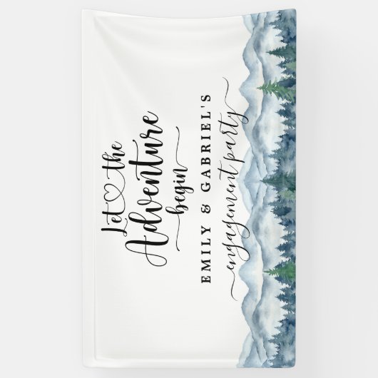 Rustieke bergen bos Waterverf bruiloft banner (Verticaal)