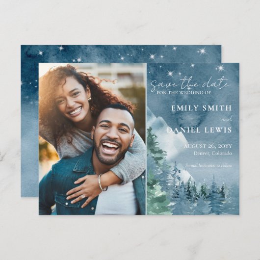 Rustieke bergen bruiloft budget Save the Date Kaar Briefkaart (Voorkant / Achterkant)