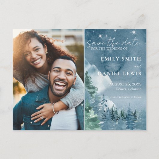 Rustieke bergen bruiloft budget Save the Date Kaar Briefkaart (Voorkant)