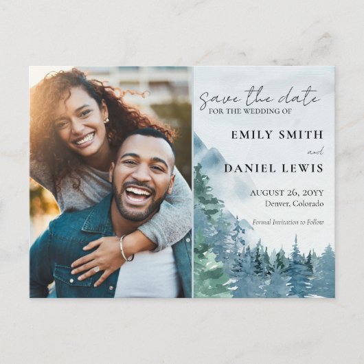 Rustieke bergen bruiloft budget Save the Date Kaar Briefkaart (Voorkant)