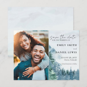 Rustieke bergen bruiloft budget Save the Date Kaar Briefkaart