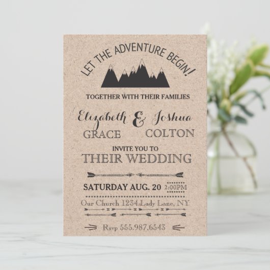 Rustieke bergen bruiloft uitnodiging (Staand voorkant)