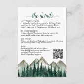 Rustieke bergen & dennen bruiloft details QR-code Informatiekaartje (Voorkant)