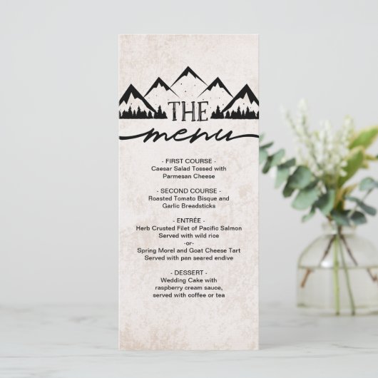 Rustieke bergen & dennenbomen Bruiloft Menu (Staand voorkant)