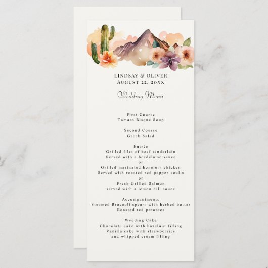 Rustieke bergen | Desert Wedding Reception Menu (Voorkant / Achterkant)