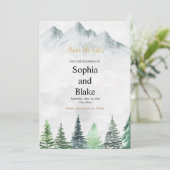 Rustieke Bergen en Bos Watercolor Trouwdag Save The Date (Staand voorkant)