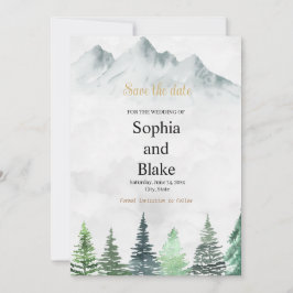 Rustieke Bergen en Bos Watercolor Trouwdag Save The Date
