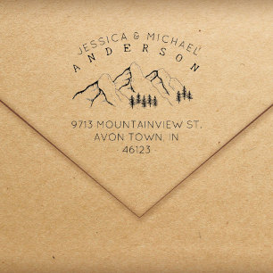 Rustieke bergen getrouwd paar retour adres rubberstempel