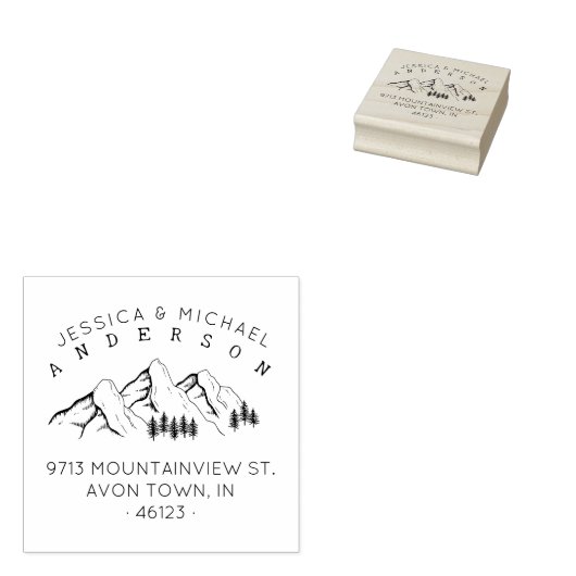 Rustieke bergen getrouwd paar retour adres rubberstempel (Gestempeld)