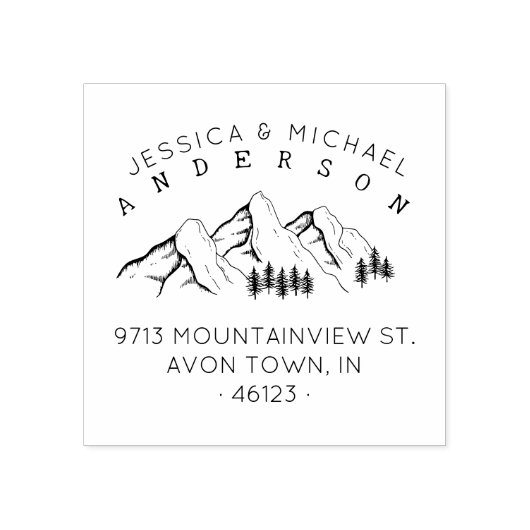 Rustieke bergen getrouwd paar retour adres rubberstempel (Afrduk)