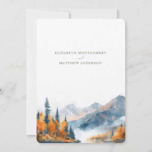 Rustieke bergen Lake Herfst Winterbruiloft Kaart (Achterkant)