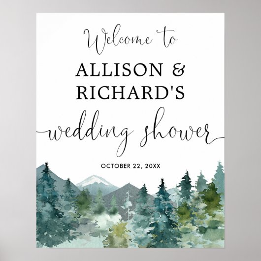 Rustieke bergen trouwfeest welkomstbord poster (Voorkant)