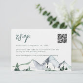 Rustieke Bergen Waterverf Bruiloft QR Code RSVP Kaartje (Staand voorkant)