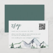 Rustieke Bergen Waterverf Bruiloft QR Code RSVP Kaartje (Voorkant / Achterkant)