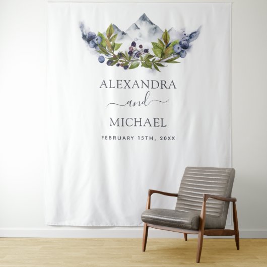 Rustieke bergen waterverf fotocabine achtergrond wandkleed (In situ)