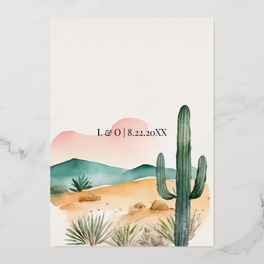 Rustieke bergen | Woestijnbruiloft Folie Uitnodiging (Achterkant)