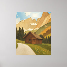 Rustieke berghut wandkunst afdruk canvas afdruk