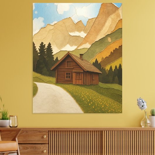 Rustieke berghut wandkunst afdruk canvas afdruk (Insitu (Woonkamer))