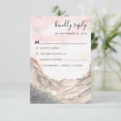 Rustieke bergketen Waterverf Roze Maaltijd Keuze RSVP Kaartje (Staand voorkant)