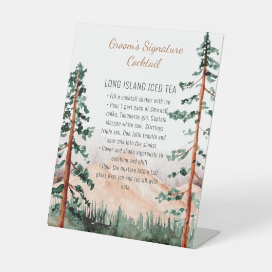 Rustieke berglandschap bruidegom Signature Cocktai Reclamebord Met Voetstuk (Voorkant)