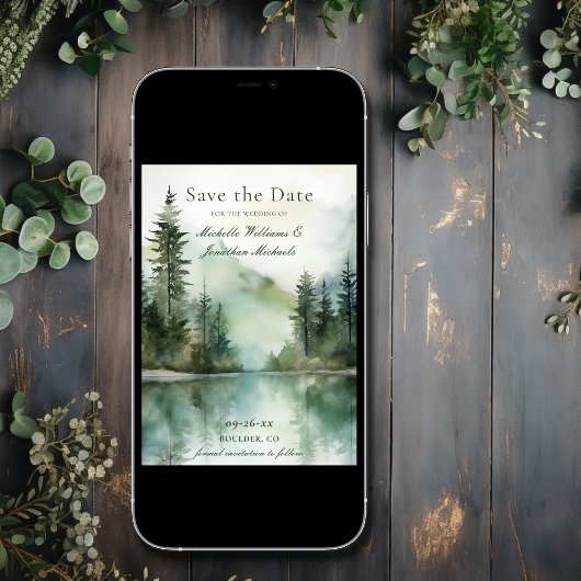 Rustieke bergmeer bos foto trouwdag save the date