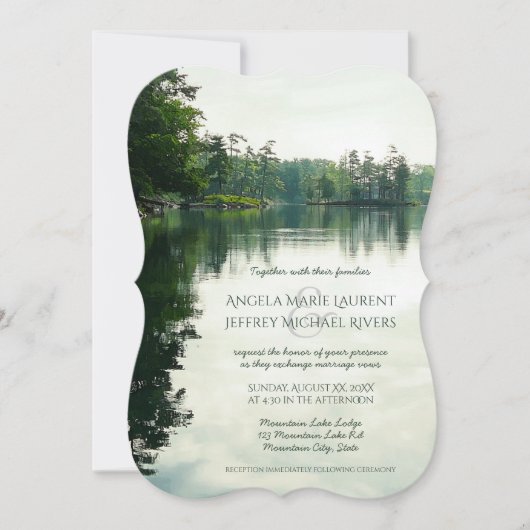 Rustieke bergmeer reflectie bruiloft uitnodiging (Voorkant)