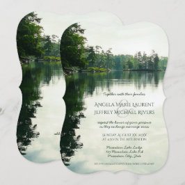 Rustieke bergmeer reflectie bruiloft uitnodiging