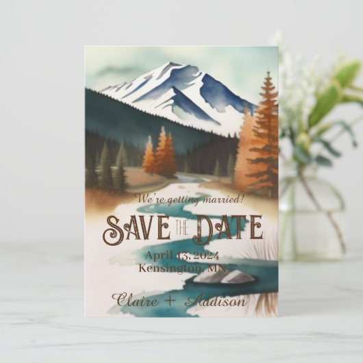 Rustieke bergstroom save the date (Staand voorkant)