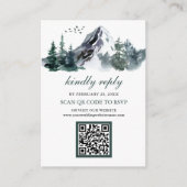 Rustieke bergwoud winter QR-code RSVP-huwelijk Informatiekaartje (Voorkant)