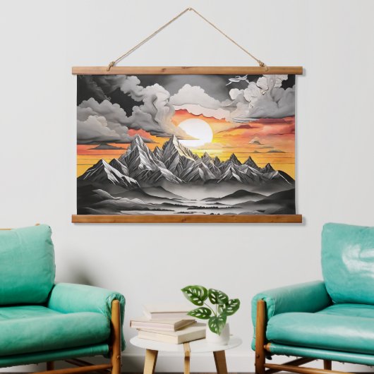Rustieke bergzonne landschap hangend wandkleed (Woonkamer)