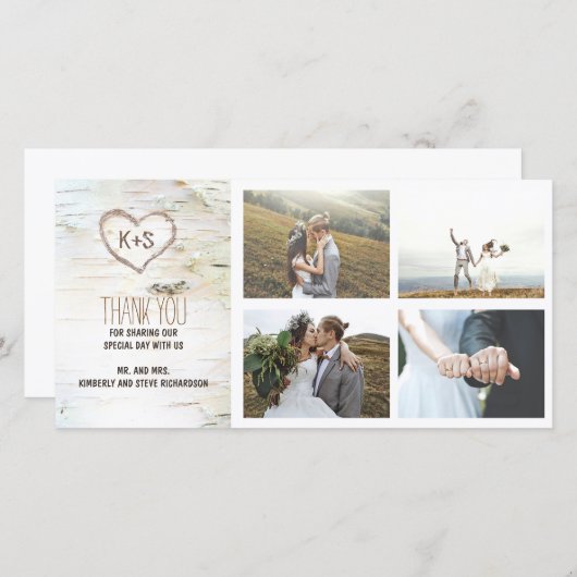 Rustieke berk bark hart bruiloft dank u bedankkaart (Voorkant / Achterkant)