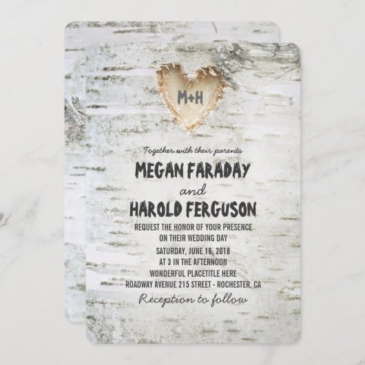 Rustieke berk bark hart bruiloft kaart (Voorkant / Achterkant)