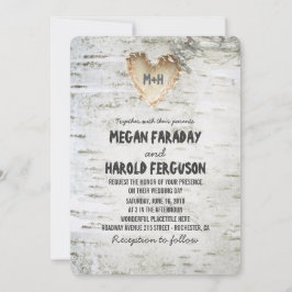 Rustieke berk bark hart bruiloft kaart