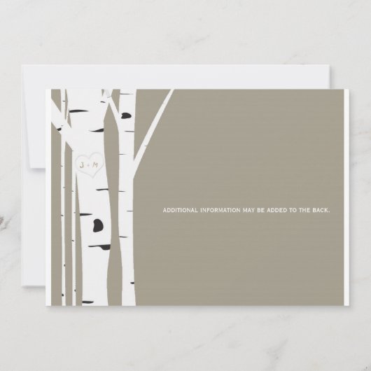 Rustieke berk boom gesneden hart bruiloft uitnodig kaart (Achterkant)