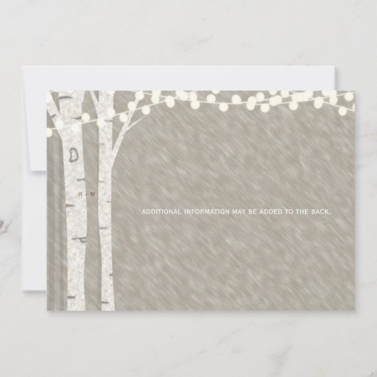 Rustieke berk boom string verlichting bruiloft uit kaart (Achterkant)