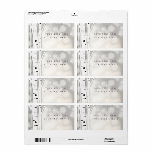 Rustieke berk boom winter sneeuw partij pakket lab etiket (Full Sheet)