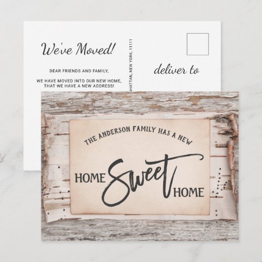 Rustieke berk huis lief huis bewegende aankondigin briefkaart (Voorkant / Achterkant)