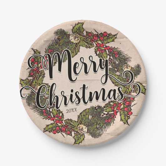  rustieke berk vakantie kerstfeest papieren bordje (Voorkant)