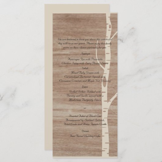 Rustieke berken bomen en herten bruiloft Menu (Voorkant / Achterkant)