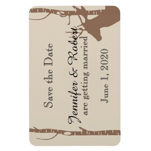 Rustieke berken bomen en herten bruiloft opslaan v magneet (Verticaal)