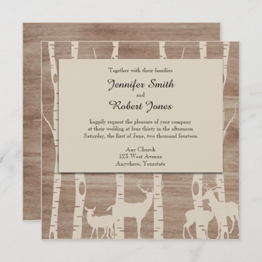 Rustieke berken bomen en herten bruiloft uitnodigi kaart (Voorkant / Achterkant)