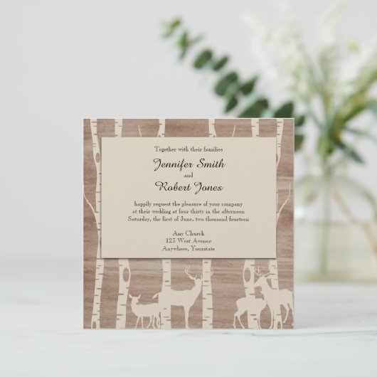 Rustieke berken bomen en herten bruiloft uitnodigi kaart (Staand voorkant)