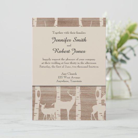 Rustieke berken bomen en herten bruiloft uitnodigi kaart (Staand voorkant)