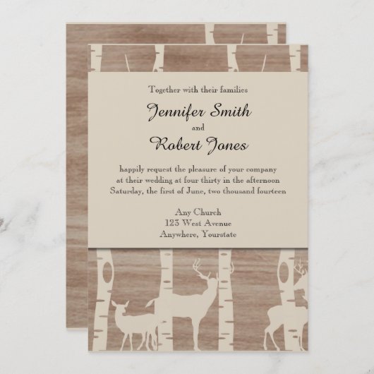 Rustieke berken bomen en herten bruiloft uitnodigi kaart (Voorkant / Achterkant)