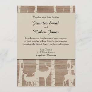 Rustieke berken bomen en herten bruiloft uitnodigi kaart