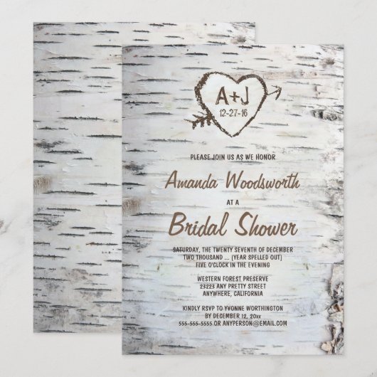 Rustieke berken boom schors bruids douche uitnodig kaart (Voorkant / Achterkant)