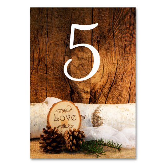 Rustieke Berken Boomschuur Hout Trouwtafel Nummers Kaart (Voorkant)