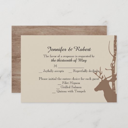 Rustieke Berken en Herten Wedding Response Kaart (Voorkant / Achterkant)